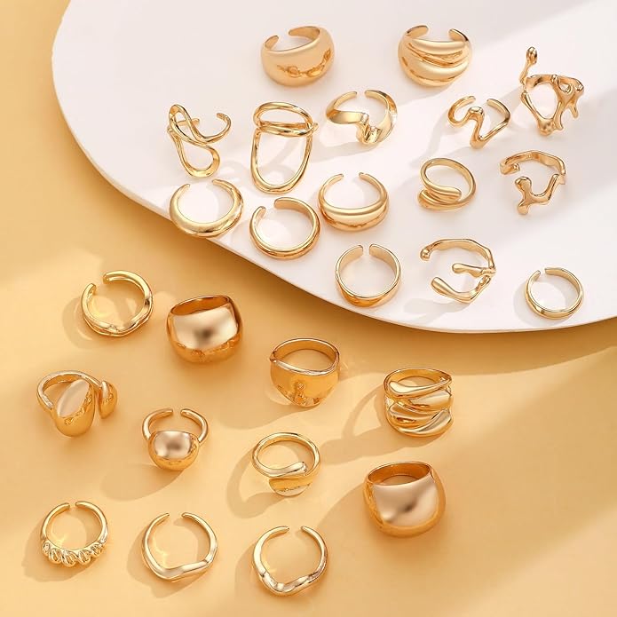 Chunky Gold Rings for Women Rhinestone Stackable Knuckle Ring Set Open Adjustable Statement Ring Set Dainty Crown Cross Midi Rings Fashion Jewelry Gift for Women