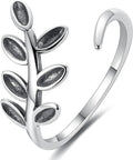 BALMORA Real 925 Sterling Silver Vintage Leaf Rings for Women Men Retro Lotus Feather Flower Adjustable Open Ring Floral Leaves Finger Statement Promise Ring Fashion Jewelry Birthday Gifts for Mom Daughter