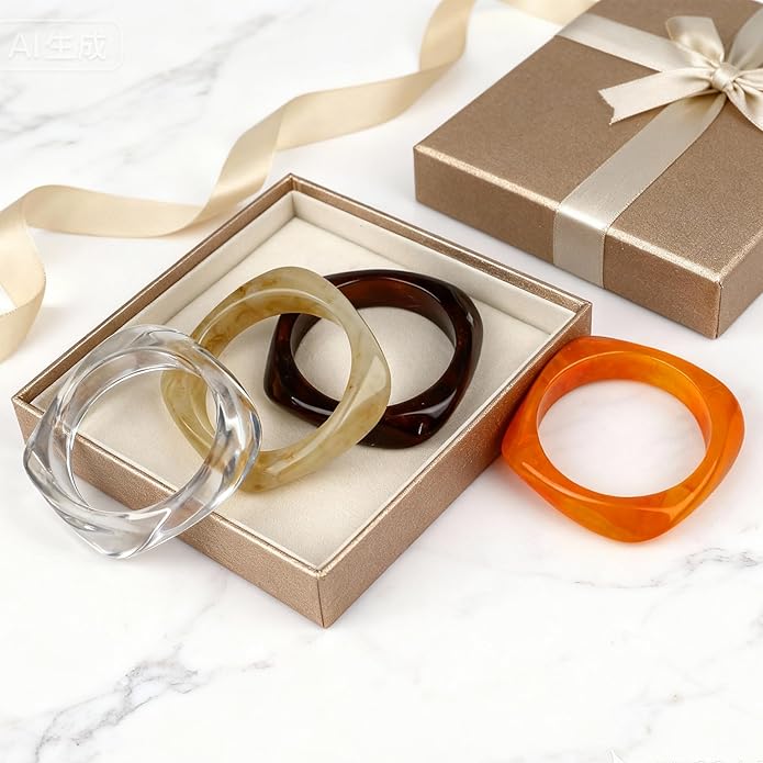 Chunky Acrylic Bracelets for Women -4Pcs Trendy Chunky Bangle Fashion Big Stackable Bangles Set, Trendy Cuff Bracelet Stack Fashion Womens Jewelry Gifts