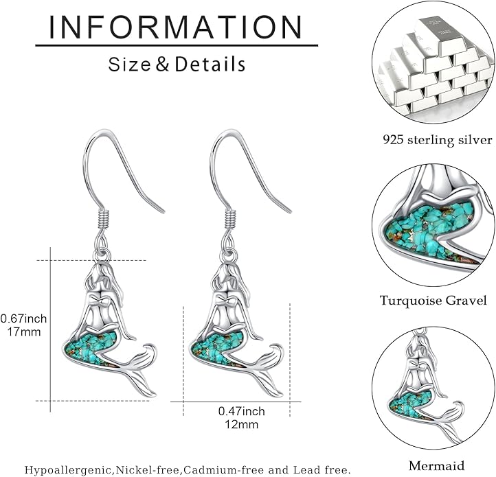 Ocean Earrings 925 Sterling Silver Turquoise Sea Animal Dangle Drop Earrings Beach Themed Jewelry Gifts for Women Girls