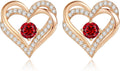 CDE Forever Love Heart Stud Earrings for Women, 925 Sterling Silver Birthstone Heart Stud Earrings Christmas Day Mother's Day Gift Anniversary Birthday Jewelry Gifts for Women Wife Her