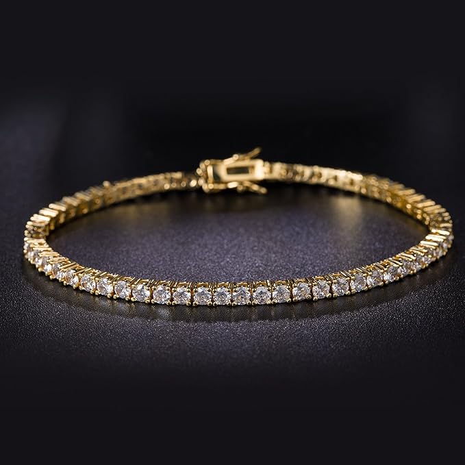 Gemsme 18K Gold Plated 3.0 Cubic Zirconia Classic Tennis Bracelet for Women and Men 7.5 Inch