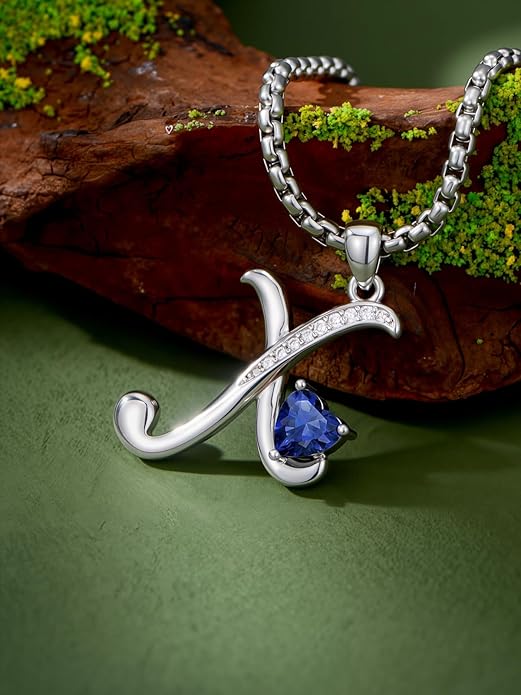 Valentines Day Gifts for Women Alphabet A to Z Initial Birthstone Pendant Necklaces for Women - 18k White Gold Plated Personalized Name Jewelry Valentine Mothers Day Birthday Gifts for Women Her Girlfriend
