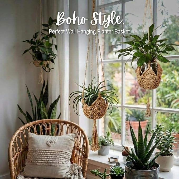 Shappy 2 Pack Boho Macrame Plant Hanger, Large Hanging Planter Plant Holder Pot - Image 4