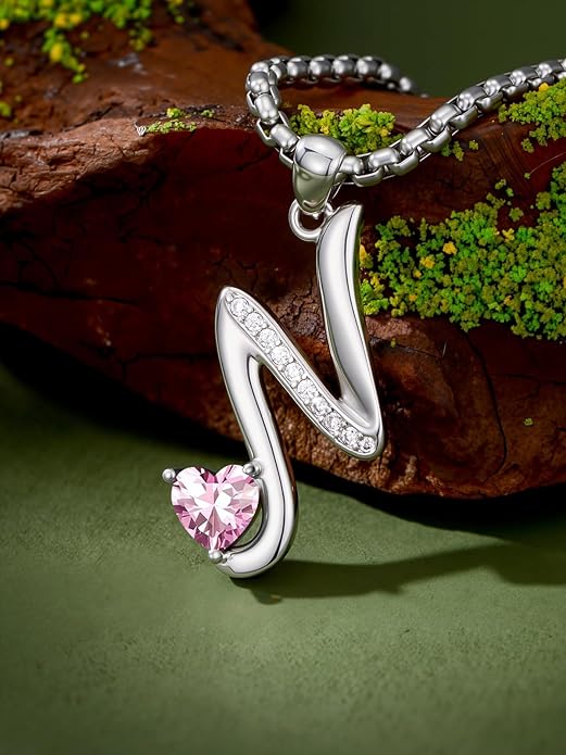 Valentines Day Gifts for Women Alphabet A to Z Initial Birthstone Pendant Necklaces for Women - 18k White Gold Plated Personalized Name Jewelry Valentine Mothers Day Birthday Gifts for Women Her Girlfriend
