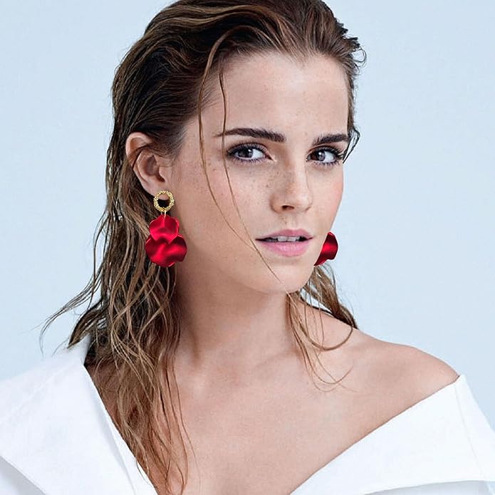 Anmpab Statement Matte Rose Flower Petal Stud Earrings for Women Dangly Floral Petal Earrings Jewelry Accessories Romantic Gifts for Her Women