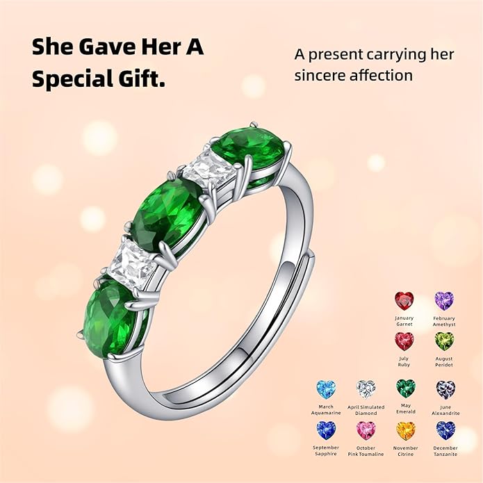 925 Sterling Silver Birthstone Rings for Women - Adjustable Size Women Jewelry Birthday Gifts for Girlfriend,Wife,Mom