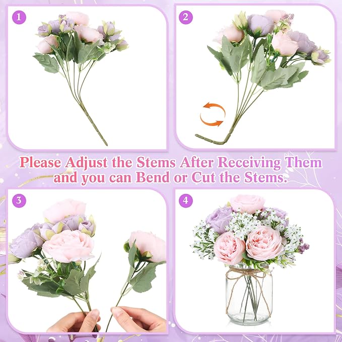 6 Sets Mason Jar Flowers Centerpiece Table Decorations, Artificial Peony Baby's - Image 2