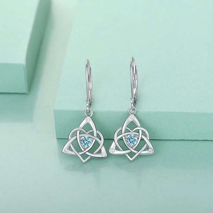 Starchenie Celtic Knot Dangle Earrings Sterling Silver Trinity Love Knot Leverback Earrings Gemstones Jewelry for Women