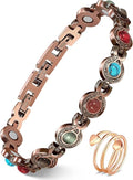 Feraco Pure Copper Bracelets & Rings for Women, Ultra Strength Magnetic Bracelet with 3800 Gauss Magnets & Natural Turquoise & Stones, Adjustable, Jewelry Gift