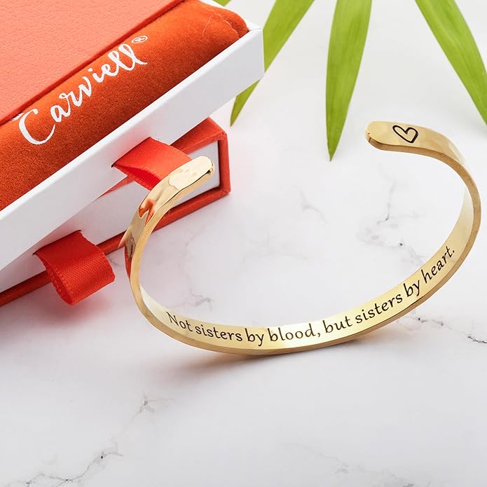 Carviell Engraved Cuff Bracelets for Women – Inspirational, Friendship, Love, Mom, Daughter, Sister, Christian, Graduation, Memorial & Wedding Gifts – 80+ Phrases – Stainless Steel, Gift-Ready