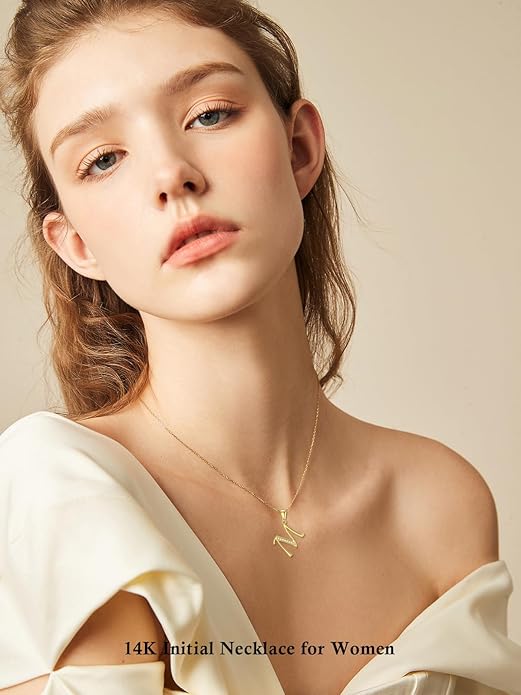 14k Gold Initial Necklace for Women, Solid Gold Moissanite Letter Pendant Necklaces Jewelry for Her Birthday Valentines Day Gifts for Mom Wife Christmas Gifts for Girlfriend Sister