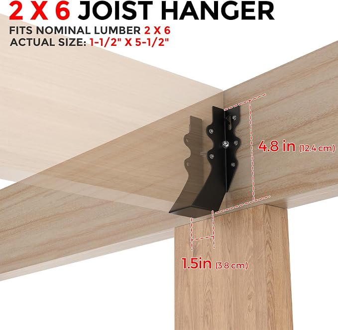 50Pcs Black 2x6 Joist Hangers for Wood, 18 Gauge Metal Face Mount Joist Hanger - Image 3
