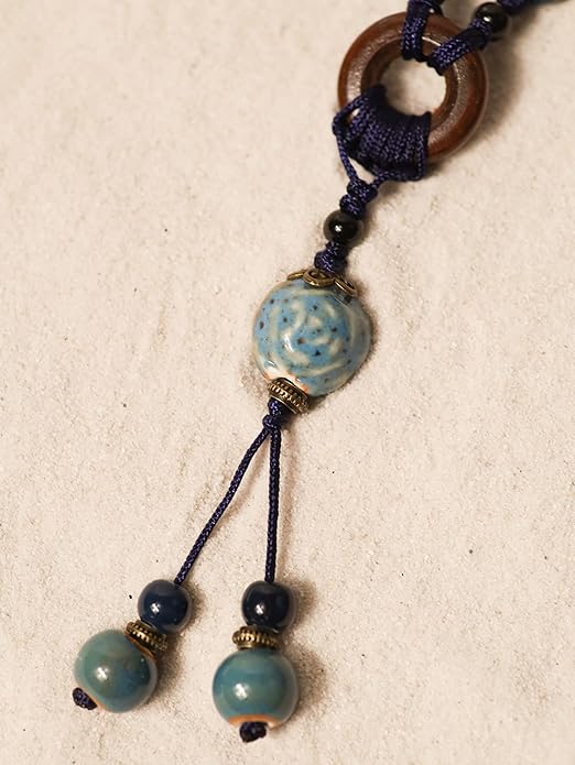 MINACHI Boho Hippie Colorful Ceramic Beads Strand O Ring Circle Charm Long Y Necklace, Vintage Bohemian Statement Jewelry Gift for Women