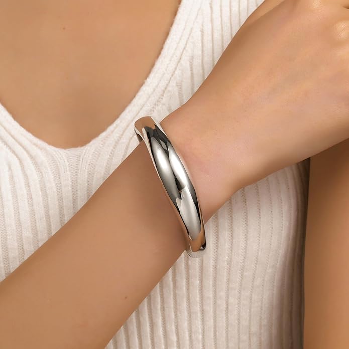 Chunky Gold/Silver Gold Cuff Bangle Bracelets for Women Trendy Hinged Cuff Open Wide Chunky Gold Bracelet Minimalist Bangle Jewelry Gift