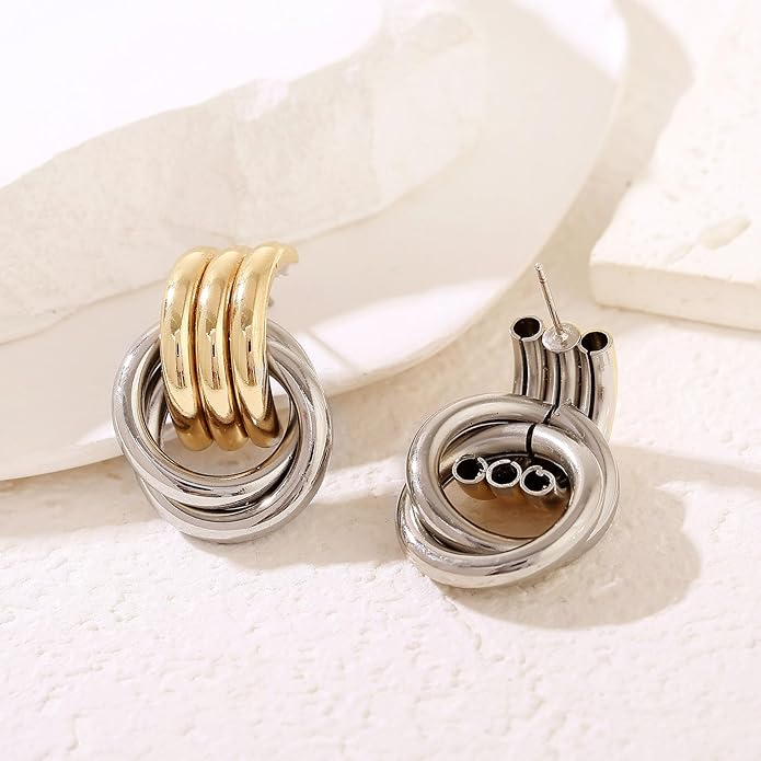 14K Gold Plated Knot Earrings for Women Gold Silver Earrings Heart Link Drop Dangle Earring Chunky Golden Knotted Statement Jewelry