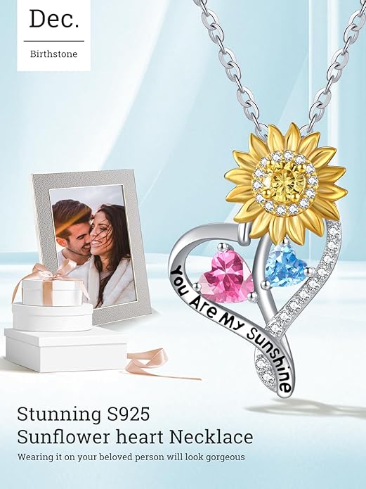 Valentine's Day Gifts for Wife 925 Sterling Silver Double Birthstone Pendant Necklaces I Love You for Always and Forever Necklace Anniversary Birthday Gifts for Wife Girlfriend Mom Her