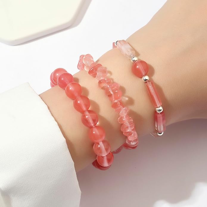 3Pcs Natural Stone Bracelets for Women 8mm Crystal Beaded Bracelets Handmade Stretch Bracelet Healing Crystal Jewelry for Women