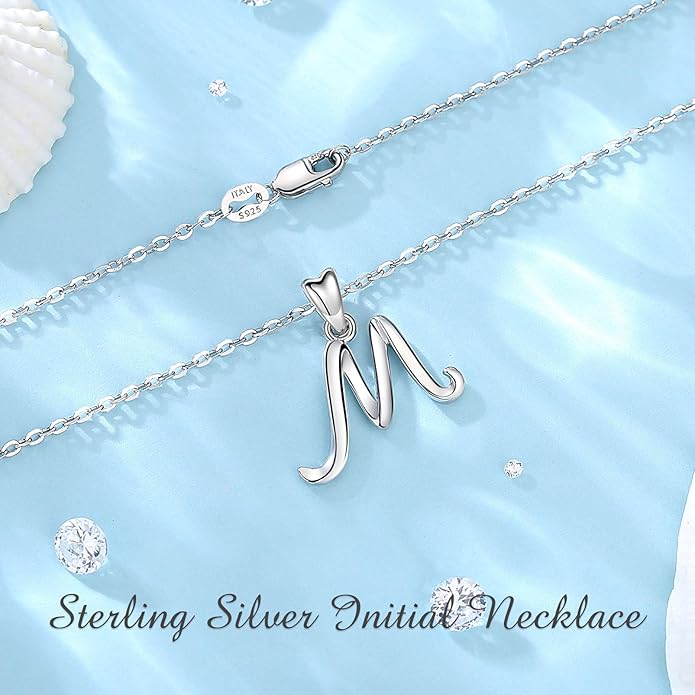 EUDORA Sterling Silver Initial Necklaces for Women, Classic 26 Letter Neckless Gifts for Girls, Sister, Mother Daughter, 18 inch Chain