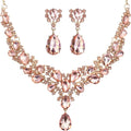 Hicarer Bridal Teardrop Cluster Crystal Jewelry Set for Women Necklace Earrings Wedding