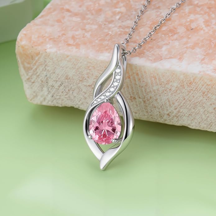 Birthstone Necklace for Women Infinity Necklaces 925 Sterling Silver Teardrop Love Birthday Jewelry Valentines Day Birthday Gifts for Her Mom Wife Girlfriend
