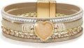 Suyi Multilayer Leather Wrap Bracelet Heart-Shape Wide Cuff Bracelets for Women