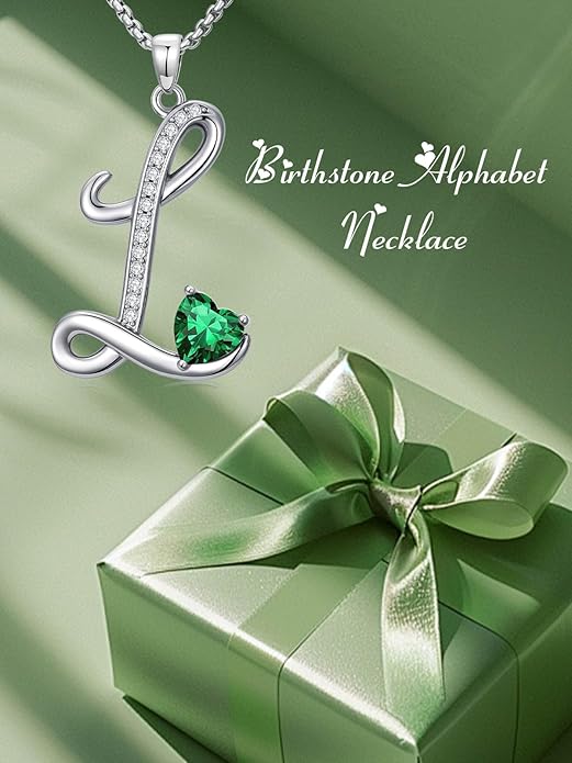 Valentines Day Gifts for Women Alphabet A to Z Initial Birthstone Pendant Necklaces for Women - 18k White Gold Plated Personalized Name Jewelry Valentine Mothers Day Birthday Gifts for Women Her Girlfriend