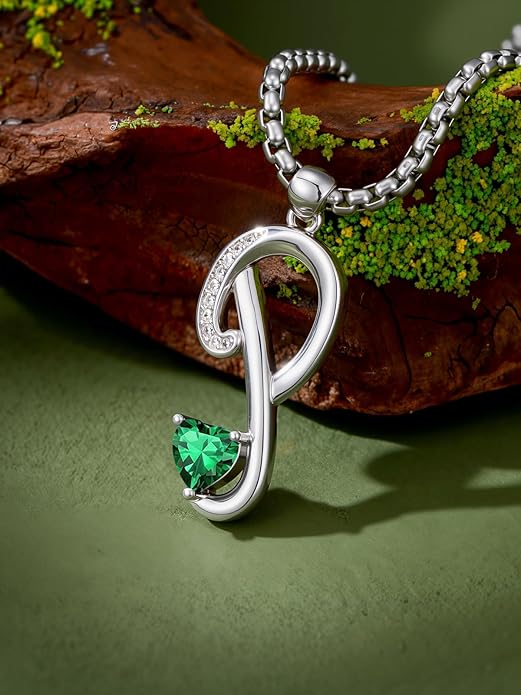 Valentines Day Gifts for Women Alphabet A to Z Initial Birthstone Pendant Necklaces for Women - 18k White Gold Plated Personalized Name Jewelry Valentine Mothers Day Birthday Gifts for Women Her Girlfriend