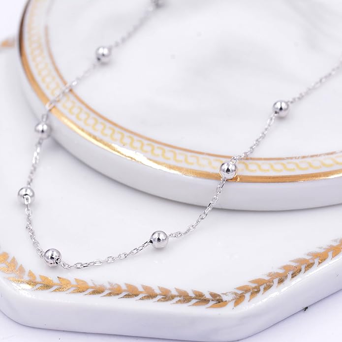 CHESKY 14k Gold Plated/Silver Plated Dainty Necklace for Women, Trendy Satellite Choker Necklace Thin Beaded Layered Choker Necklaces Discs Paperclip Chain Necklaces Womens Simple Jewelry