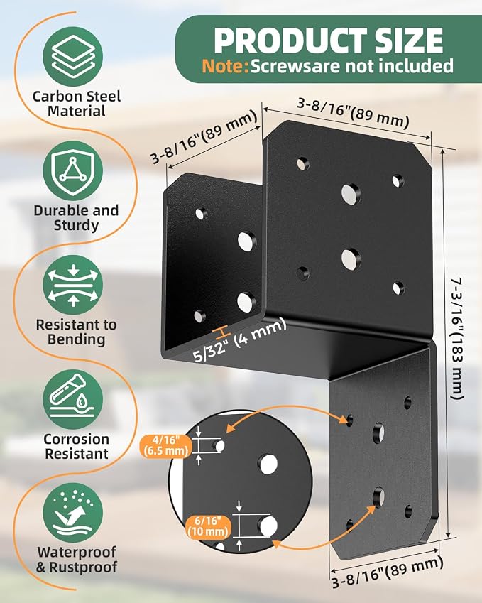 Heavy Duty Angle Brackets for 4x4，4x6 Post, and Outdoor Crafts Woodworking - Image 2