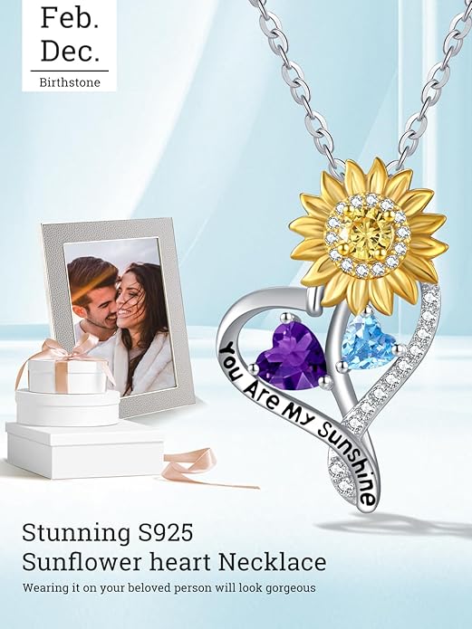 Valentine's Day Gifts for Wife 925 Sterling Silver Double Birthstone Pendant Necklaces I Love You for Always and Forever Necklace Anniversary Birthday Gifts for Wife Girlfriend Mom Her