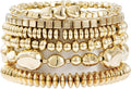 Gold Plated Beaded Bracelets for Women Trendy, 14K Gold Plated Stack Cross Pearl Gold Plated Bead Stretch Bracelets Set Elastic Hypoallergenic Bracelets Jewelry Gifts