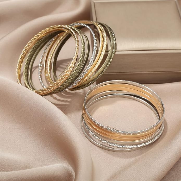 16Pcs Gold Bangle Bracelets for Women - Multi Layer Stackable Textured Bracelets Boho Jewelrys Set.
