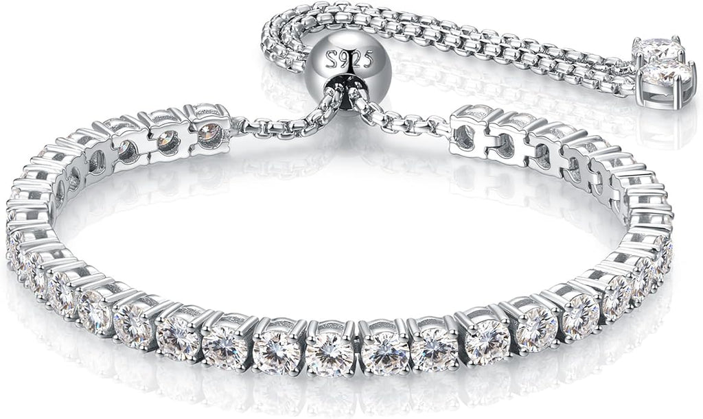 4MM Moissanite Tennis Bracelet for Women, 10.9 ct Adjustable Moissanite Bracelets, 925 Sterling Silver White/14k Gold Plated, Luxury Birthday or Anniversary Jewelry Gift for Her