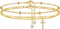 Ursteel Ankle Bracelets for Women, 14K Gold Plated Dainty Layered Chain CZ Initial Anklets Summer Jewelry Gifts for Women