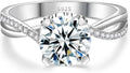 Moissanite Engagement Ring for Women, 2CT D Color VVS1, 925 Sterling Silver with 18K White Gold Plated, Twisted Moissanite Wedding Ring, Anniversary Promise Ring with Gift Box, Size 4.5-9