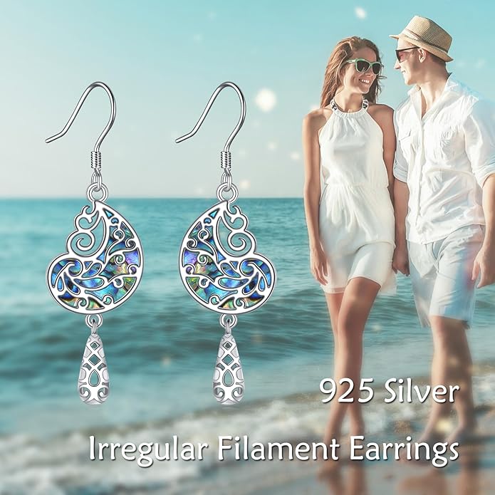 Abalone Shell Dangle Drop Earrings for Women 925 Sterling Silver Filigree Bohemian Earrings Jewelry Gift