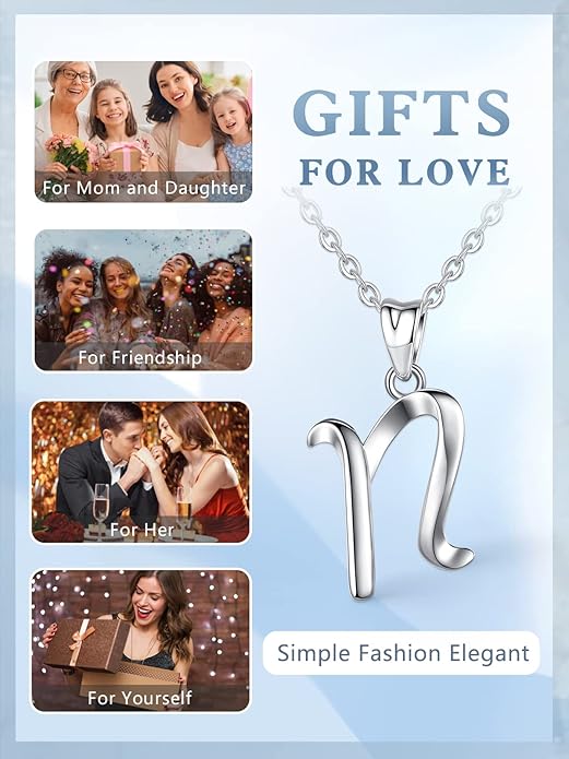 EUDORA Sterling Silver Initial Necklaces for Women, Classic 26 Letter Neckless Gifts for Girls, Sister, Mother Daughter, 18 inch Chain