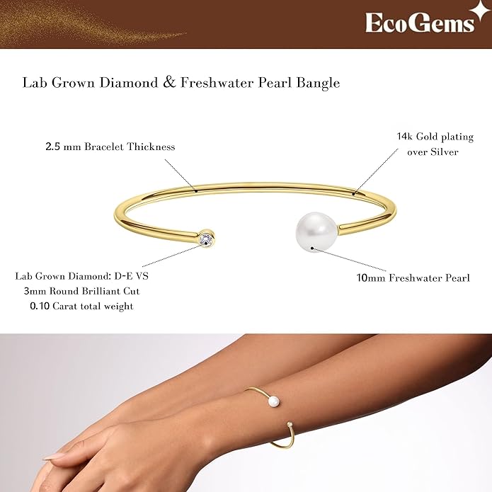 EcoGems Lab Grown Gemstone & Moissanite Bracelets – 14K White or Yellow Gold Plated Sterling Silver – Featuring Lab Grown Diamonds, Emeralds, Paraiba, Sapphire & Pearls – Sustainable Luxury Gift with Gift Box