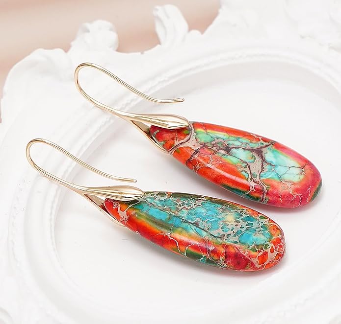 Natural Stone Earrings Waterdrop Stone Dangle Earrings for Women