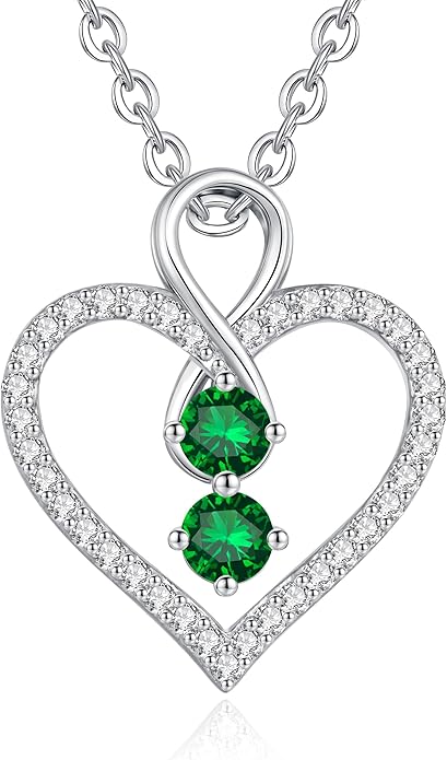 LOUISA SECRET Infinity Double Birthstone Necklace, 925 Sterling Silver Tiny Pendant Heart Necklace for Women Wife Her, Best Jewelry Gift Heart Jewelry Meaningful Gift for Valentine's Day, Christmas, Birthday Anniversary