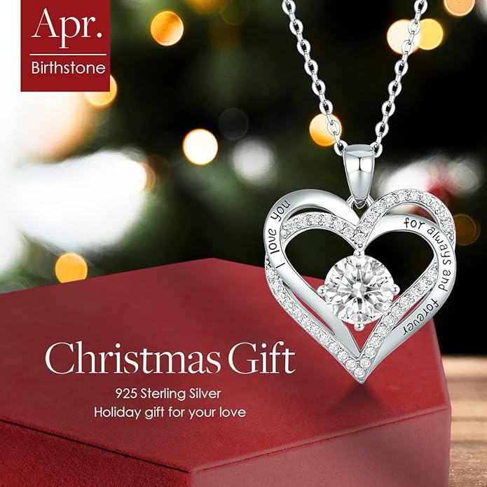 CDE Valentine's Day Gift Forever Love Heart Necklaces for Women, Wedding Anniversary, Birthday Mothers Christmas Day Gifts for Mom, Mother, Wife, S925 Silver Jewelry with Birthstone Pendant