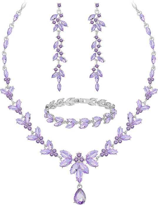 Wedding Jewelry Sets for Bride Bridesmaid Bridal Jewelry Set for Women Wedding Crystal Necklace Earrings Bracelet Set for Party Prom Jewelry
