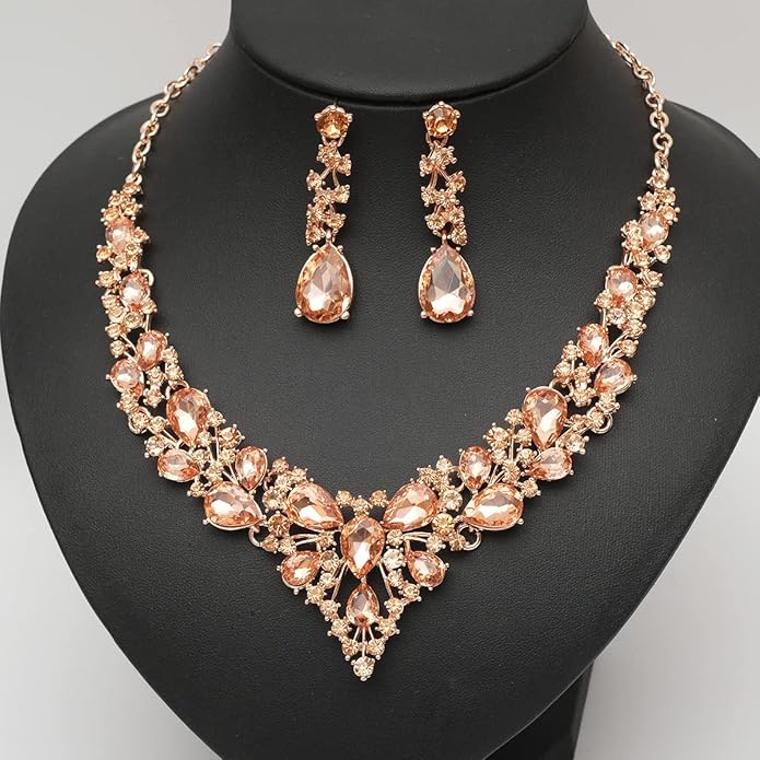 CSY 4 Pcs/Set Austrian Crystal Necklace Earrings Bracelet Ring Bridal Jewelry Sets for Brides Wedding Party Costume Accessories Gifts for Women