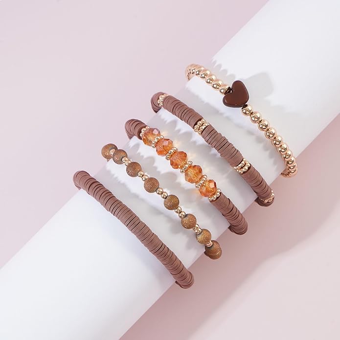 Heishi Beaded Stretch Bracelets for Women Stackable Polymer Clay Beads Bracelets Friendship Boho Summer Beach Bracelet Jewelry Set