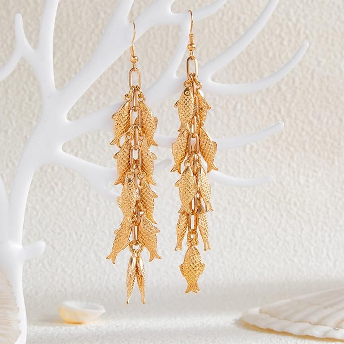 Gold Starfish Shell Earrings for Women with Pearl Beach Seashell Earrings Dangle Summer Vacation Earring for Women Beach Jewelry