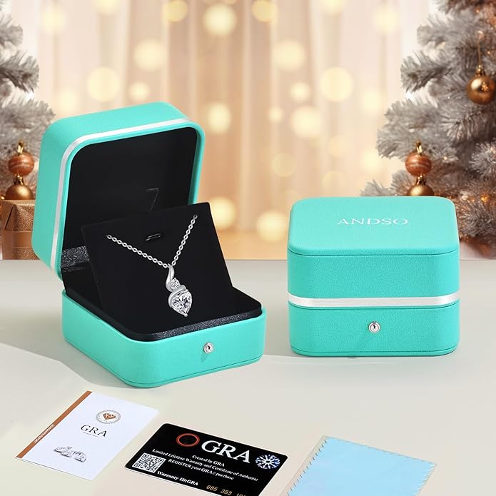 ANDSO Valentine's Day Gift Moissanite Heart Pendant Necklaces for Women, 925 Sterling Silver Necklace with Birthstone, Ideal Anniversary Present or Birthday Jewelry Gifts for Mom Wife Her Girlfriend