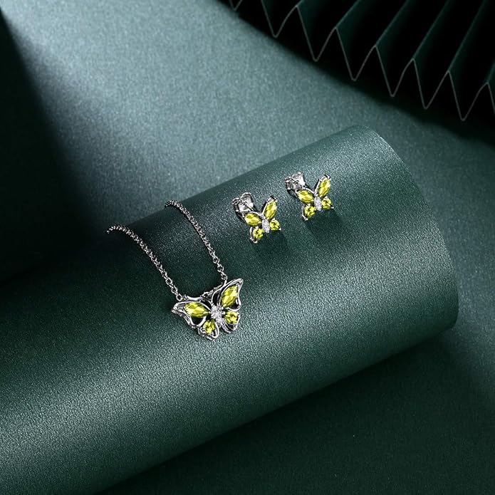 925 Sterling Silver Birthstone Butterfly Jewelry Women Crystal Animal Cute Butterflies Birthday Necklace/Earring/Ring/Bracelet Sets Birth Stone Statement Anniversary Jewellery