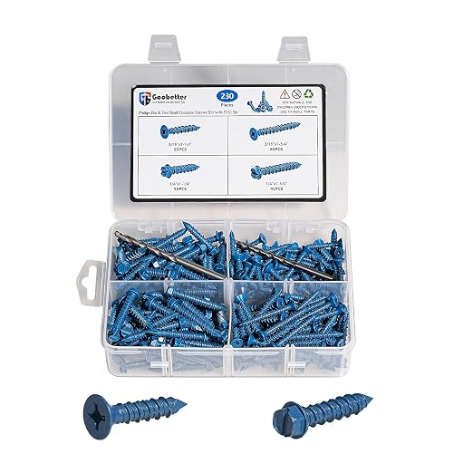 230Pcs 1/4"& 3/16" Phillips Hex Concrete Screw Kit by GOOBETTER