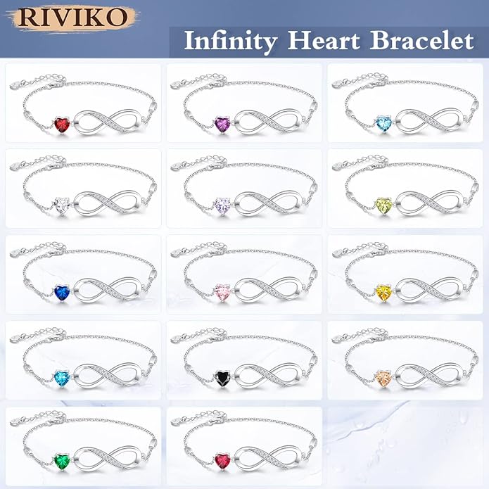 RIVIKO Infinity Love Heart Symbol Charm Bracelet for Women 925 Sterling Silver Adjustable Birthday Valentine’s Day Christmas Mothers Day Jewelry Gift for Mom Women Wife Her Friends